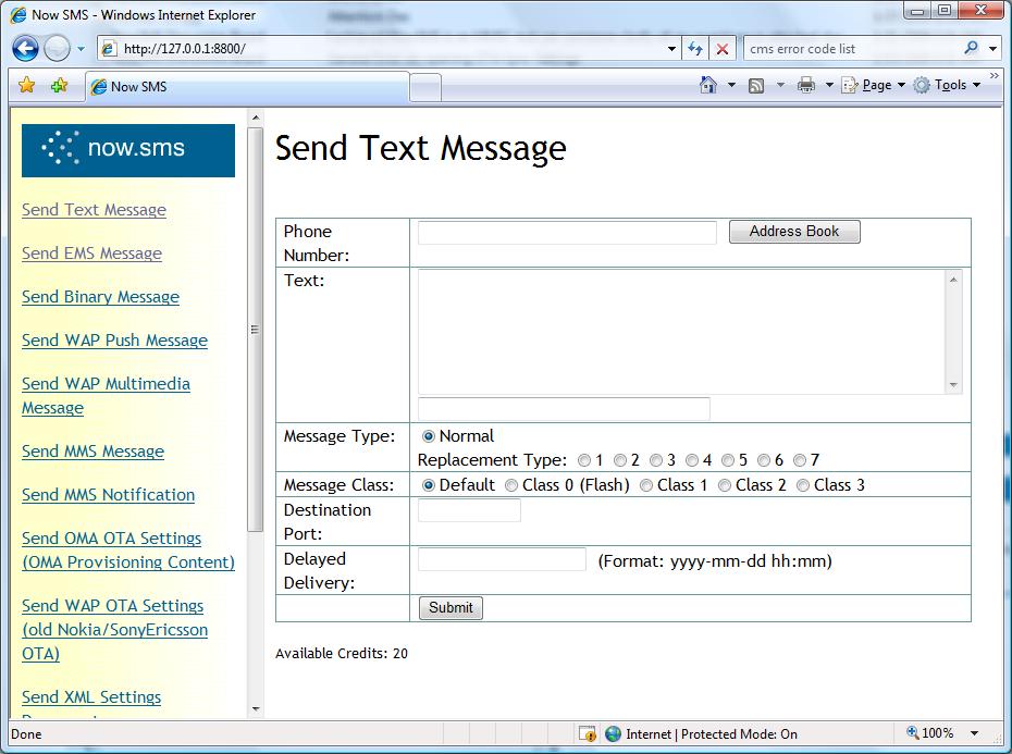 NowSMS Screen Image